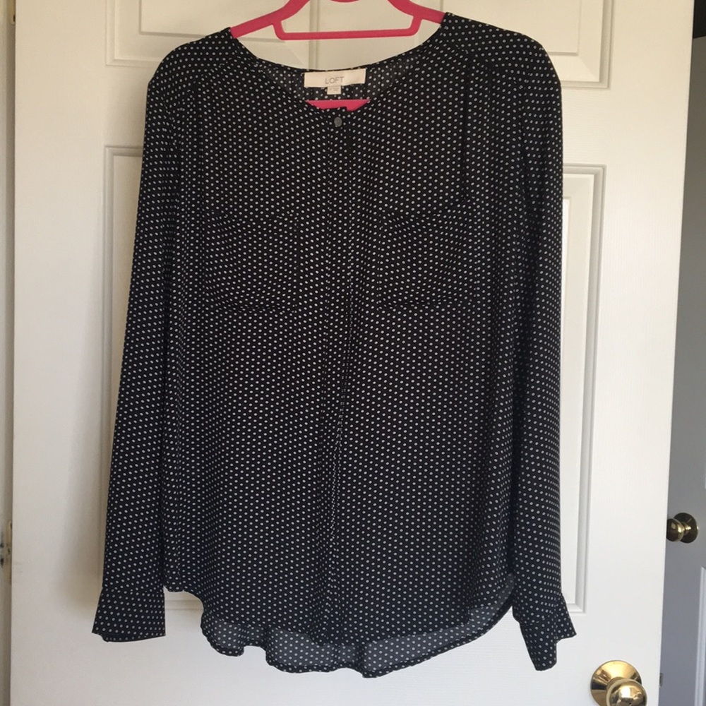 LOFT long sleeve button up polka dot blouse